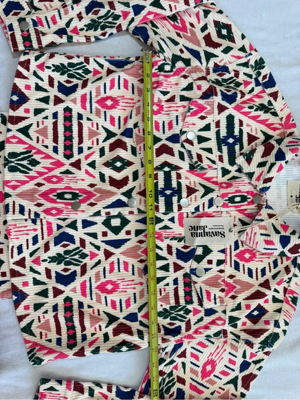 Savanna Jane Women’s Medium Aztec Print Corduroy Jacket High Low Shacket NWT - Picture 5 of 7